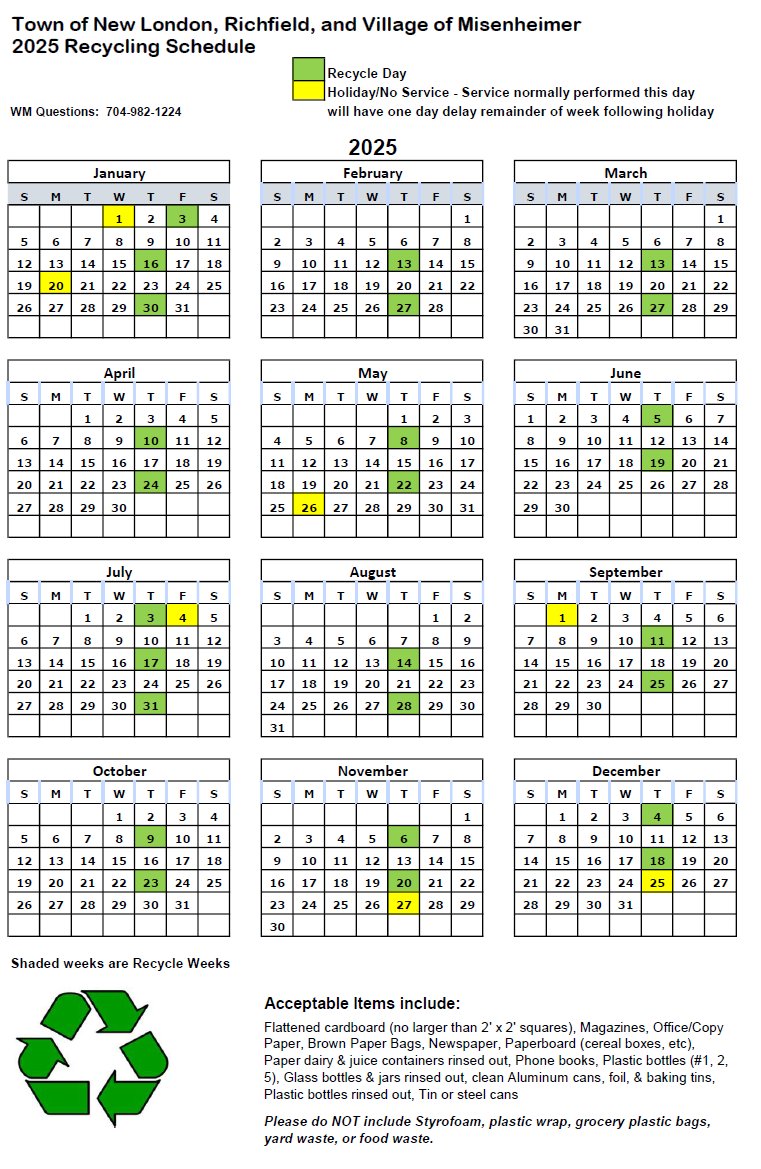 2025 Recycling Schedule